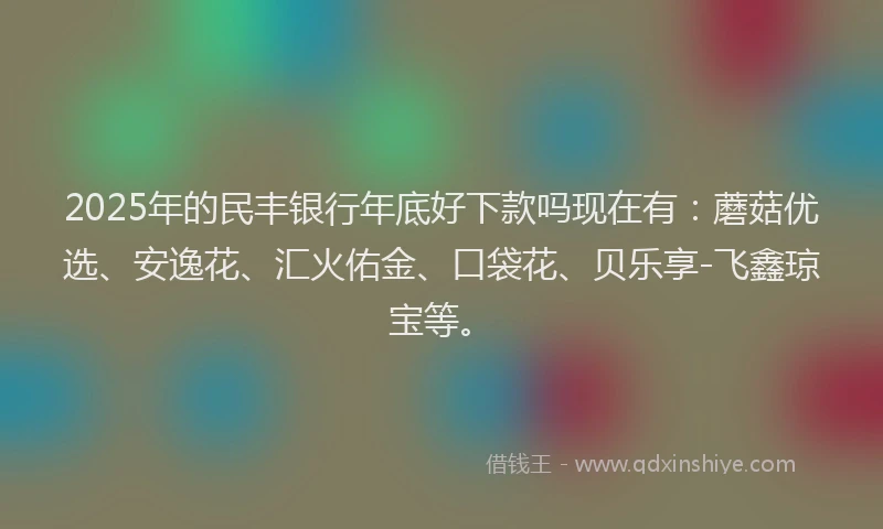 2025年的民丰银行年底好下款吗现在有：蘑菇优选、安逸花、汇火佑金、口袋花、贝乐享-飞鑫琼宝等。