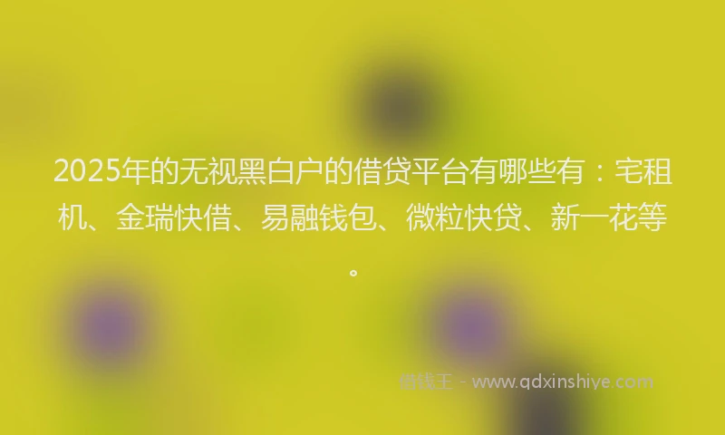 2025年的无视黑白户的借贷平台有哪些有：宅租机、金瑞快借、易融钱包、微粒快贷、新一花等。