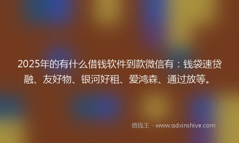 2025年的有什么借钱软件到款微信有：钱袋速贷融、友好物、银河好租、爱鸿森、通过放等。