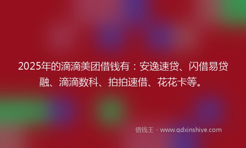 2025年的滴滴美团借钱有：安逸速贷、闪借易贷融、滴滴数科、拍拍速借、花花卡等。