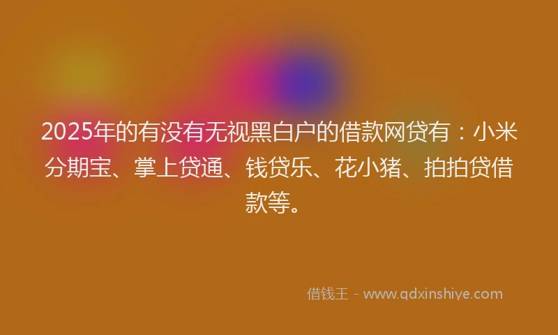 2025年的有没有无视黑白户的借款网贷有：小米分期宝、掌上贷通、钱贷乐、花小猪、拍拍贷借款等。