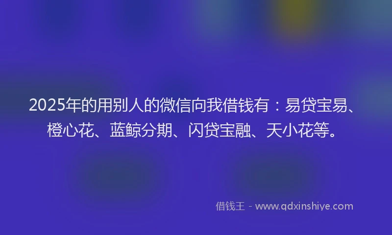 2025年的用别人的微信向我借钱有：易贷宝易、橙心花、蓝鲸分期、闪贷宝融、天小花等。