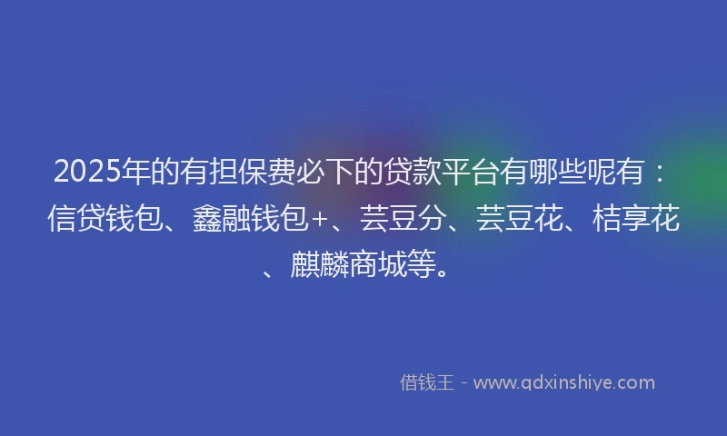 2025年的有担保费必下的贷款平台有哪些呢有：信贷钱包、鑫融钱包+、芸豆分、芸豆花、桔享花、麒麟商城等。
