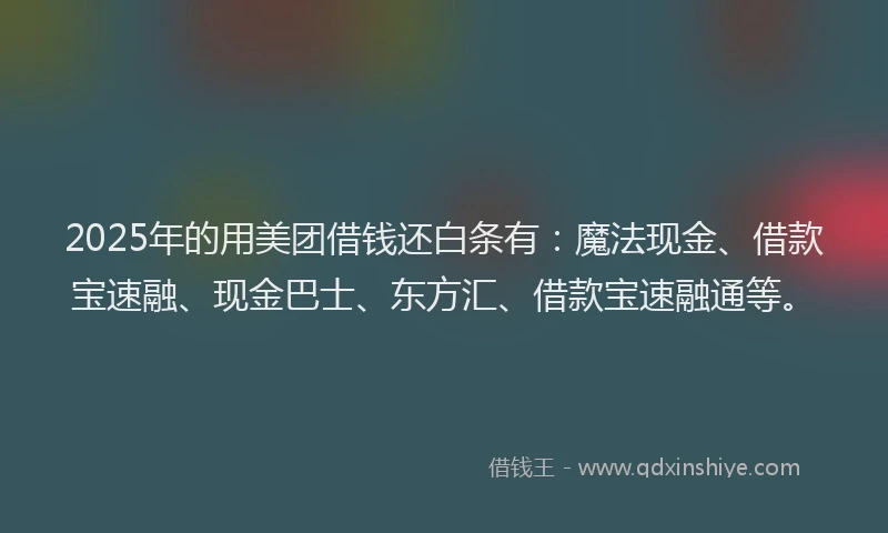 2025年的用美团借钱还白条有：魔法现金、借款宝速融、现金巴士、东方汇、借款宝速融通等。