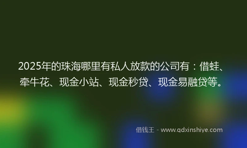 2025年的珠海哪里有私人放款的公司有：借蛙、牵牛花、现金小站、现金秒贷、现金易融贷等。