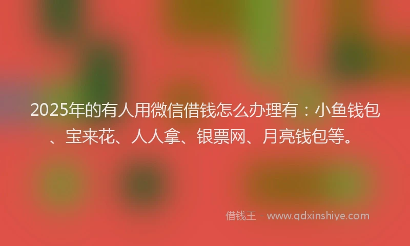 2025年的有人用微信借钱怎么办理有：小鱼钱包、宝来花、人人拿、银票网、月亮钱包等。