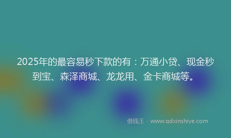 2025年的最容易秒下款的有：万通小贷、现金秒到宝、森泽商城、龙龙用、金卡商城等。