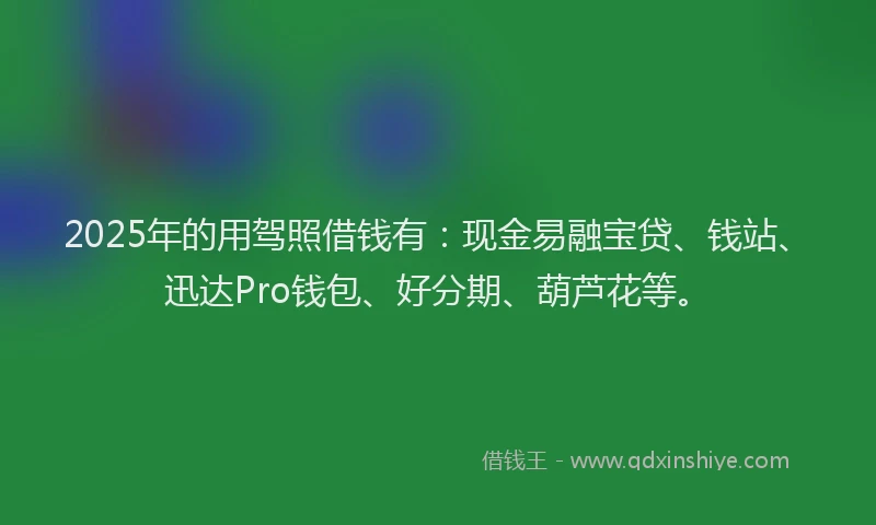 2025年的用驾照借钱有：现金易融宝贷、钱站、迅达Pro钱包、好分期、葫芦花等。