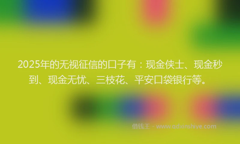 2025年的无视征信的口子有：现金侠士、现金秒到、现金无忧、三枝花、平安口袋银行等。