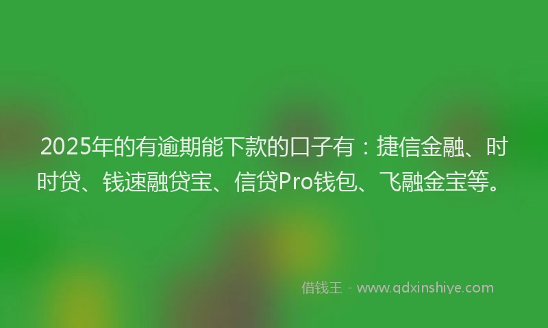 2025年的有逾期能下款的口子有：捷信金融、时时贷、钱速融贷宝、信贷Pro钱包、飞融金宝等。