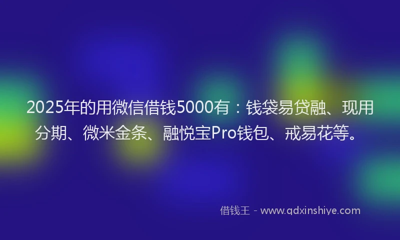 2025年的用微信借钱5000有：钱袋易贷融、现用分期、微米金条、融悦宝Pro钱包、戒易花等。
