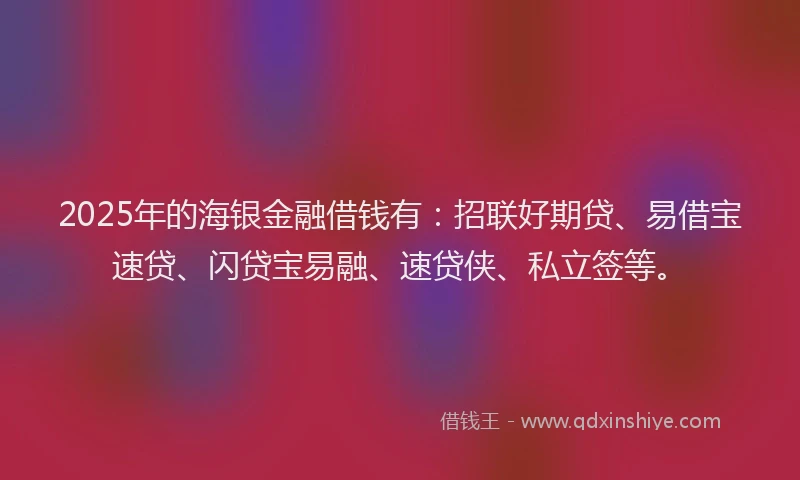 2025年的海银金融借钱有：招联好期贷、易借宝速贷、闪贷宝易融、速贷侠、私立签等。
