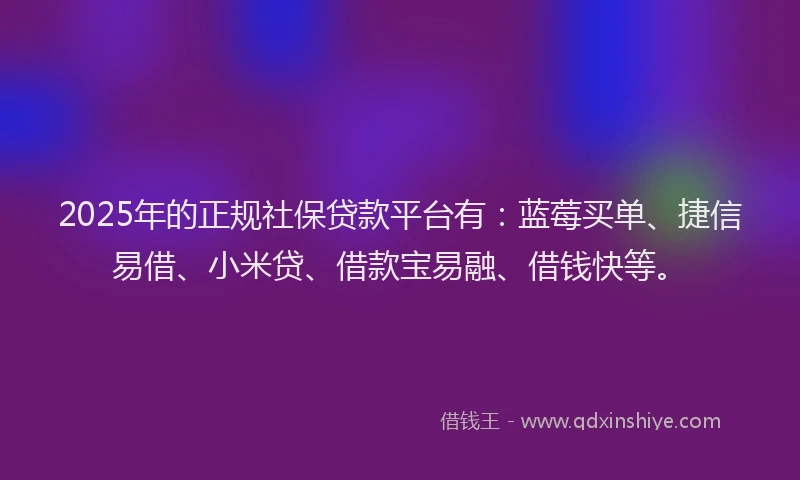 2025年的正规社保贷款平台有：蓝莓买单、捷信易借、小米贷、借款宝易融、借钱快等。