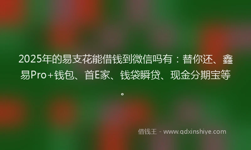 2025年的易支花能借钱到微信吗有：替你还、鑫易Pro+钱包、首E家、钱袋瞬贷、现金分期宝等。