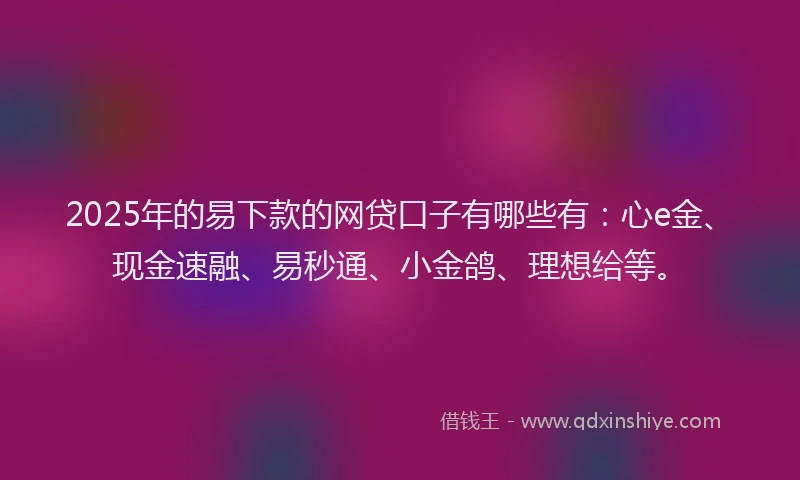 2025年的易下款的网贷口子有哪些有：心e金、现金速融、易秒通、小金鸽、理想给等。