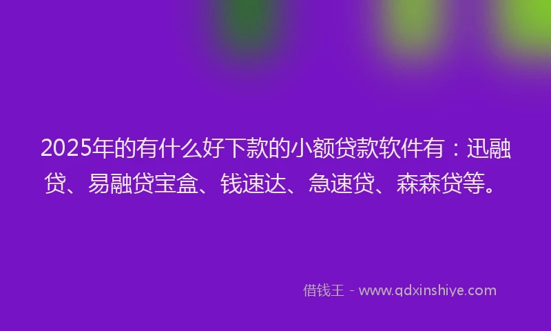 2025年的有什么好下款的小额贷款软件有：迅融贷、易融贷宝盒、钱速达、急速贷、森森贷等。