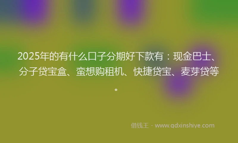 2025年的有什么口子分期好下款有：现金巴士、分子贷宝盒、蛮想购租机、快捷贷宝、麦芽贷等。