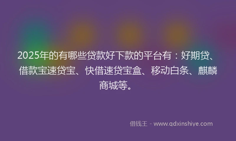 2025年的有哪些贷款好下款的平台有：好期贷、借款宝速贷宝、快借速贷宝盒、移动白条、麒麟商城等。