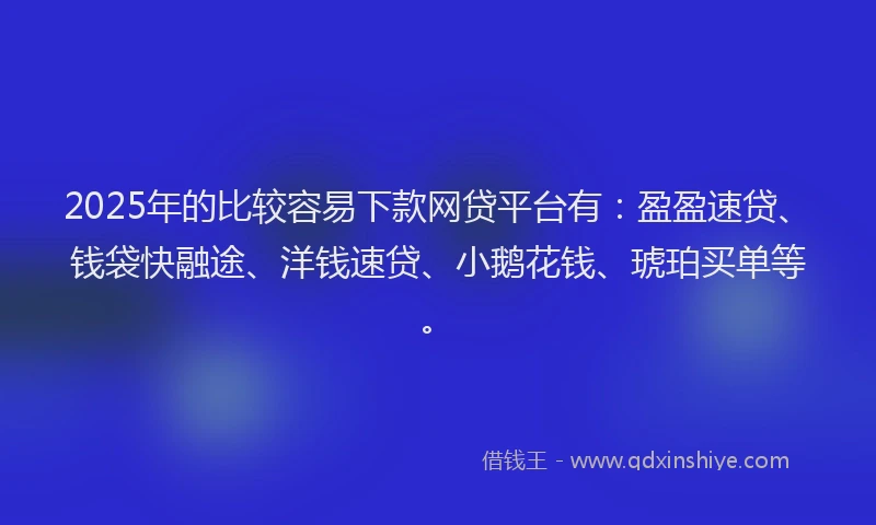 2025年的比较容易下款网贷平台有：盈盈速贷、钱袋快融途、洋钱速贷、小鹅花钱、琥珀买单等。