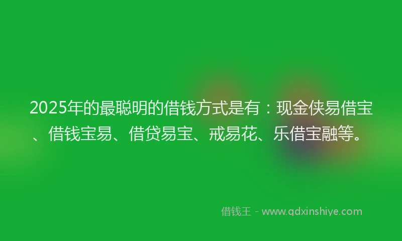 2025年的最聪明的借钱方式是有：现金侠易借宝、借钱宝易、借贷易宝、戒易花、乐借宝融等。