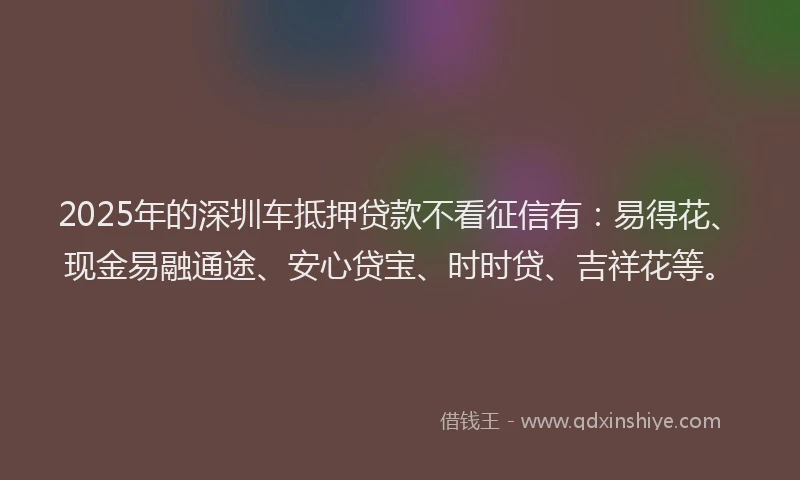 2025年的深圳车抵押贷款不看征信有：易得花、现金易融通途、安心贷宝、时时贷、吉祥花等。