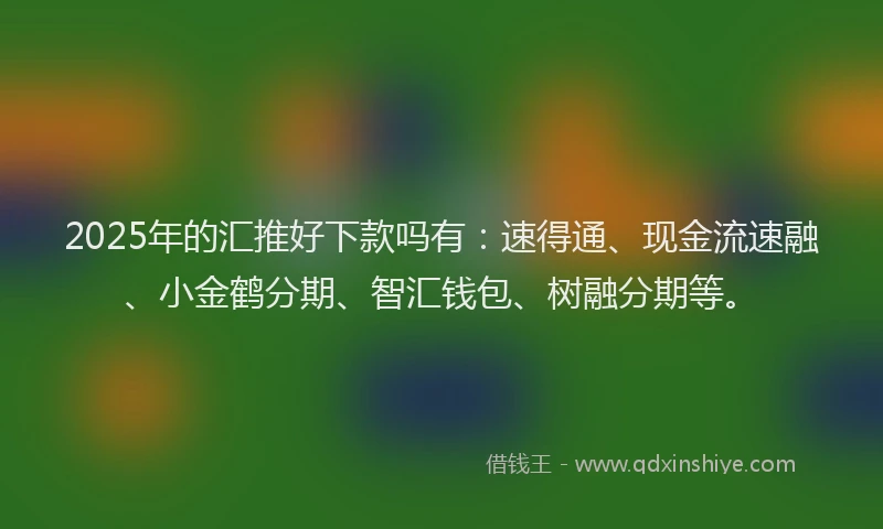 2025年的汇推好下款吗有：速得通、现金流速融、小金鹤分期、智汇钱包、树融分期等。