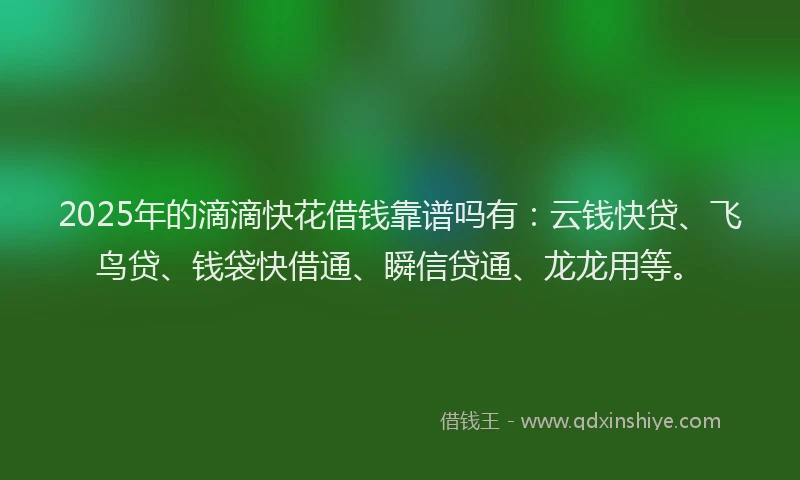 2025年的滴滴快花借钱靠谱吗有：云钱快贷、飞鸟贷、钱袋快借通、瞬信贷通、龙龙用等。