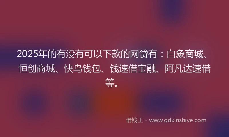 2025年的有没有可以下款的网贷有：白象商城、恒创商城、快鸟钱包、钱速借宝融、阿凡达速借等。