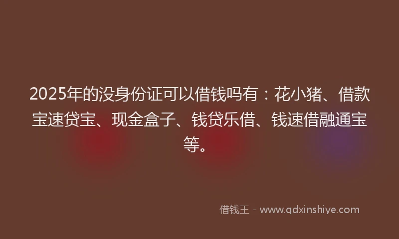 2025年的没身份证可以借钱吗有：花小猪、借款宝速贷宝、现金盒子、钱贷乐借、钱速借融通宝等。