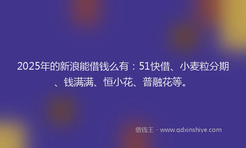 2025年的新浪能借钱么有：51快借、小麦粒分期、钱满满、恒小花、普融花等。