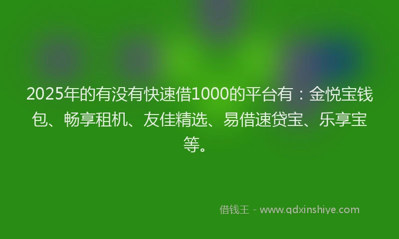2025年的有没有快速借1000的平台有：金悦宝钱包、畅享租机、友佳精选、易借速贷宝、乐享宝等。
