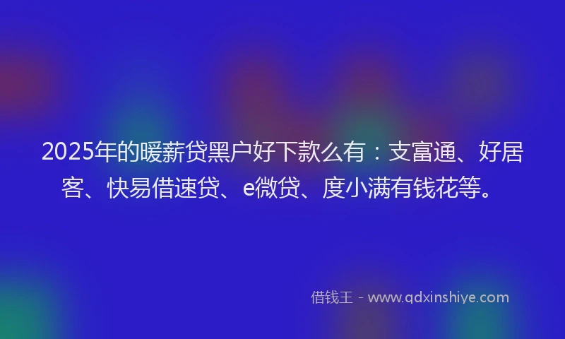 2025年的暖薪贷黑户好下款么有：支富通、好居客、快易借速贷、e微贷、度小满有钱花等。
