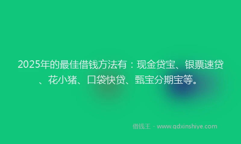 2025年的最佳借钱方法有：现金贷宝、银票速贷、花小猪、口袋快贷、甄宝分期宝等。