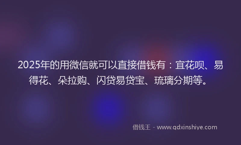 2025年的用微信就可以直接借钱有：宜花呗、易得花、朵拉购、闪贷易贷宝、琉璃分期等。