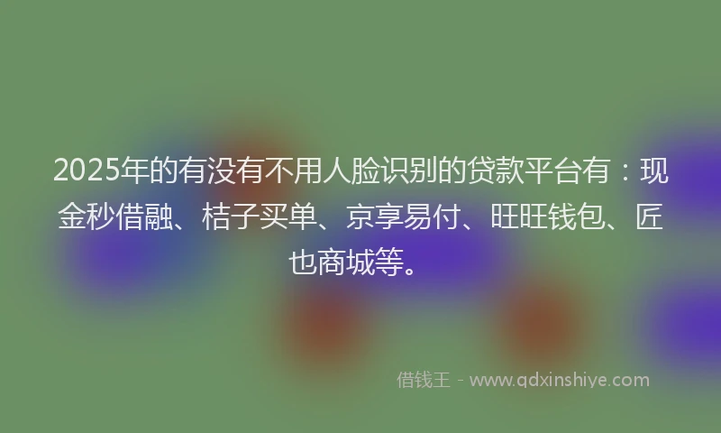 2025年的有没有不用人脸识别的贷款平台有：现金秒借融、桔子买单、京享易付、旺旺钱包、匠也商城等。
