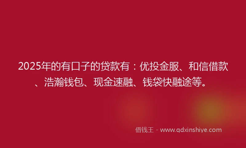2025年的有口子的贷款有：优投金服、和信借款、浩瀚钱包、现金速融、钱袋快融途等。