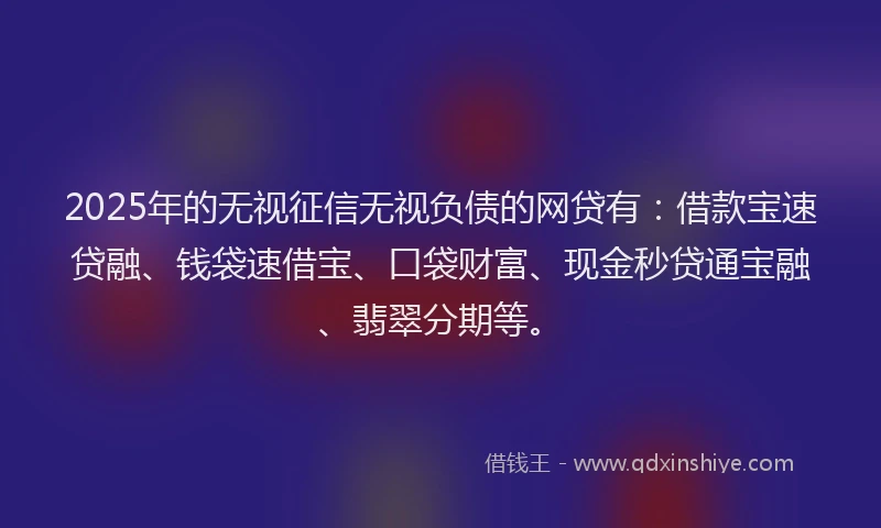 2025年的无视征信无视负债的网贷有：借款宝速贷融、钱袋速借宝、口袋财富、现金秒贷通宝融、翡翠分期等。