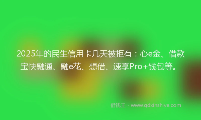 2025年的民生信用卡几天被拒有：心e金、借款宝快融通、融e花、想借、速享Pro+钱包等。