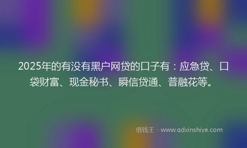 2025年的有没有黑户网贷的口子有：应急贷、口袋财富、现金秘书、瞬信贷通、普融花等。