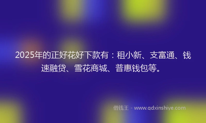 2025年的正好花好下款有：租小新、支富通、钱速融贷、雪花商城、普惠钱包等。