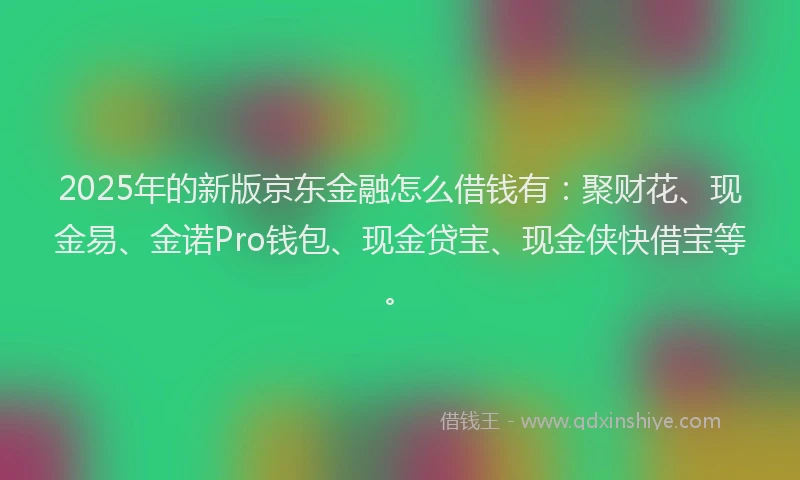 2025年的新版京东金融怎么借钱有：聚财花、现金易、金诺Pro钱包、现金贷宝、现金侠快借宝等。