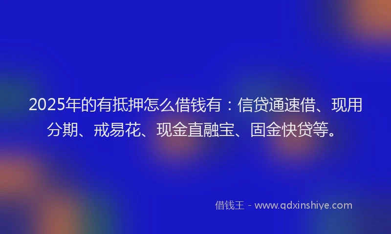 2025年的有抵押怎么借钱有：信贷通速借、现用分期、戒易花、现金直融宝、固金快贷等。
