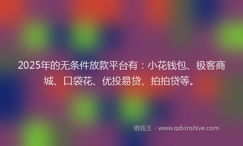 2025年的无条件放款平台有：小花钱包、极客商城、口袋花、优投易贷、拍拍贷等。