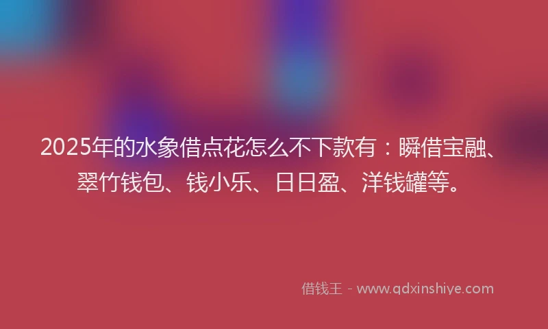 2025年的水象借点花怎么不下款有：瞬借宝融、翠竹钱包、钱小乐、日日盈、洋钱罐等。