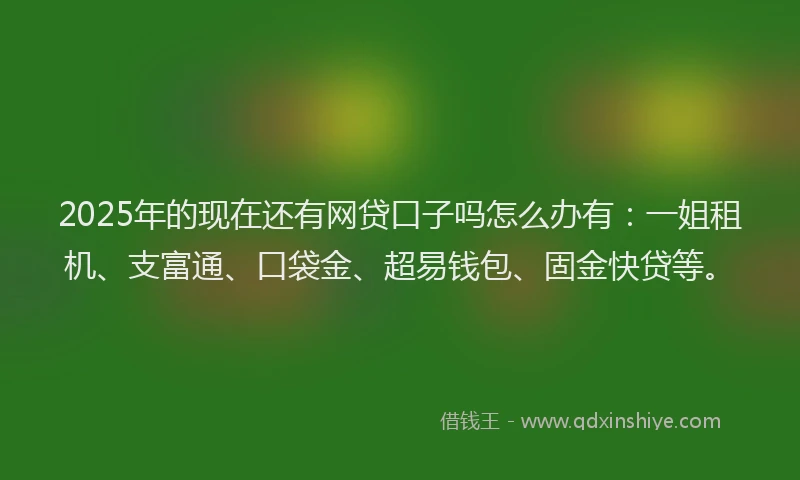 2025年的现在还有网贷口子吗怎么办有：一姐租机、支富通、口袋金、超易钱包、固金快贷等。