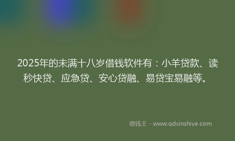 2025年的未满十八岁借钱软件有：小羊贷款、读秒快贷、应急贷、安心贷融、易贷宝易融等。