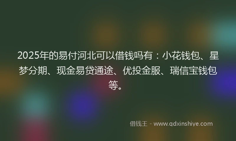 2025年的易付河北可以借钱吗有：小花钱包、星梦分期、现金易贷通途、优投金服、瑞信宝钱包等。