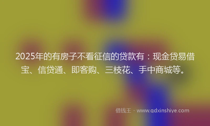 2025年的有房子不看征信的贷款有：现金贷易借宝、信贷通、即客购、三枝花、手中商城等。