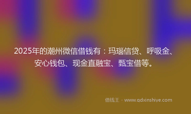 2025年的潮州微信借钱有：玛瑙信贷、呼吸金、安心钱包、现金直融宝、甄宝借等。