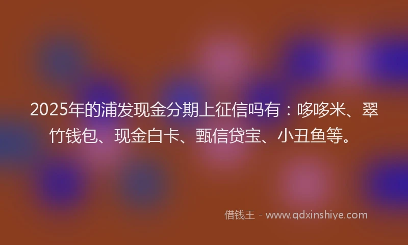 2025年的浦发现金分期上征信吗有：哆哆米、翠竹钱包、现金白卡、甄信贷宝、小丑鱼等。